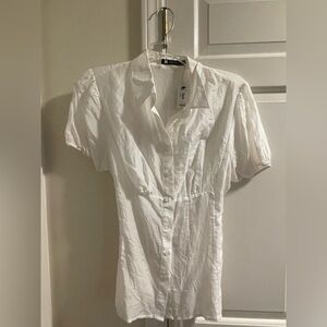 The Limited White Puff Sleeve Notched Collar Dress